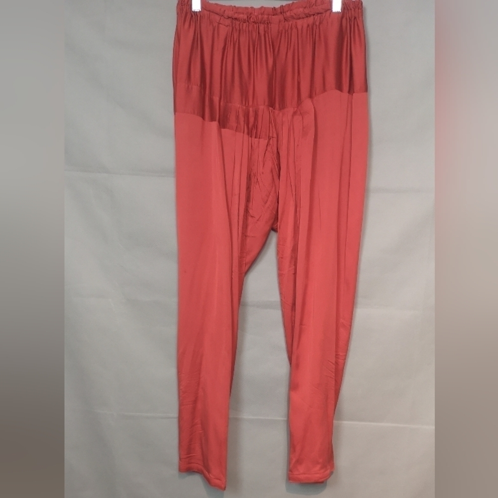 Y2k Vintage Red Orange Ethnic sssBoho Silk Satin Pleated Dropped Rise Harem Pant